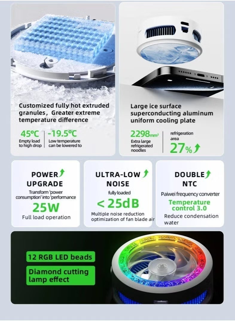 PIVA B3 25W Mobile Phone Cooling Fan with Colorful LED Lights, Semiconductor Mobile Phone Cooler with Rotating Magnetic Clip for PUBG Games - Image 3