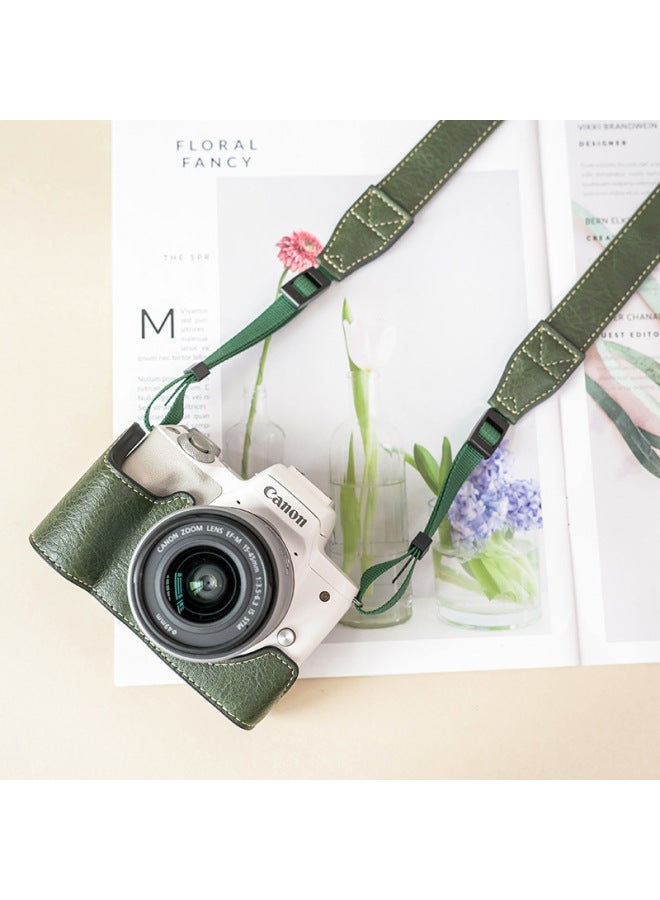 Canon M200 Protective Case M50 SeconD Generation Camera Bag 200D Leather Case CanonM50 Base Bag Protective Shell Accessories-Color:M50 Green Protective Case + Green Pu Shoulder Strap - Image 1