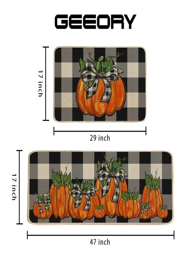 GEEORY Fall Kitchen Mats Set of 2, Buffalo Plaid Pumpkins Bowknot Floor Mat Farmhouse Seasonal Holiday Thanksgiving Decorations 17x29 and 17x47 Inch (Plaid) GK077 - Image 5