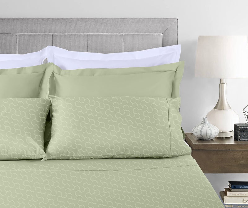 Threadmill Threadmill 500 Thread Count Queen Size 4 Pc Luxury Cotton Bedding Set  Jacquard Floria Sage Green  Silky Smooth Sheets with 16"" Elasticized Deep Pocket  2 Pillowcases & Free Tote Bag  - Image 2