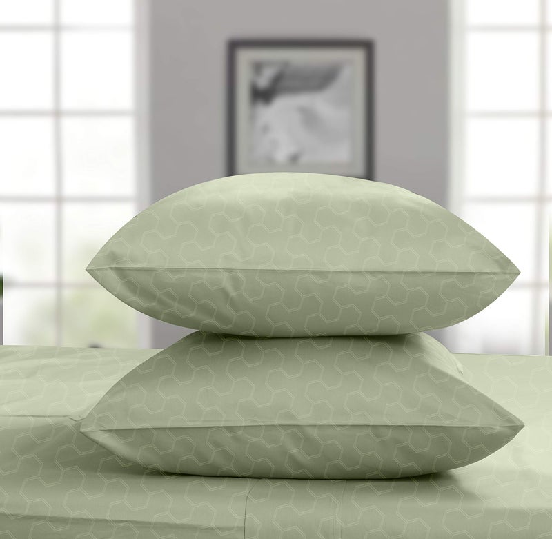 Threadmill Threadmill 500 Thread Count Queen Size 4 Pc Luxury Cotton Bedding Set  Jacquard Floria Sage Green  Silky Smooth Sheets with 16"" Elasticized Deep Pocket  2 Pillowcases & Free Tote Bag  - Image 3
