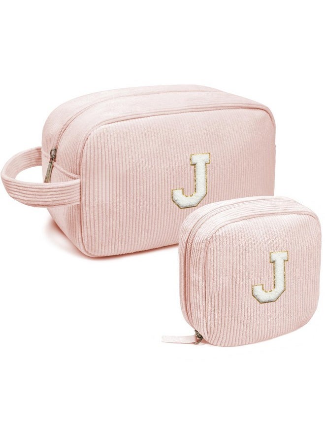 LETGO Makeup Bag For Women - Monogram Personalized Initial Makeup Bags Organizer Make Up Case For Women Her Best Friend Friendship Sister Teacher, Unique Birthday Gifts For Women(Letter J, 2Pack Pink)  - Image 1