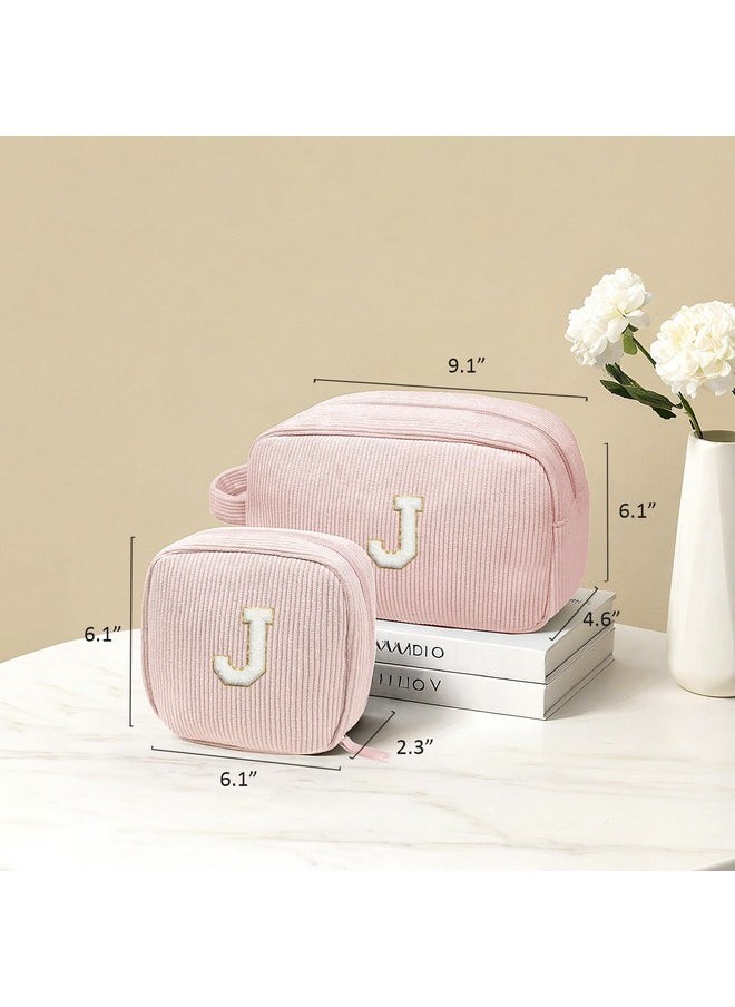 LETGO Makeup Bag For Women - Monogram Personalized Initial Makeup Bags Organizer Make Up Case For Women Her Best Friend Friendship Sister Teacher, Unique Birthday Gifts For Women(Letter J, 2Pack Pink)  - Image 2