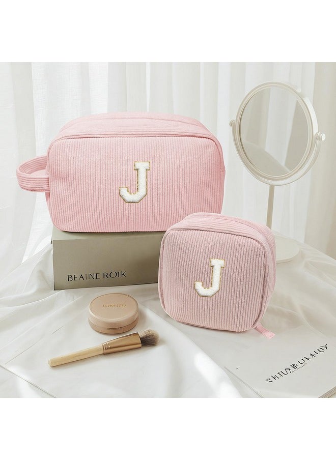 LETGO Makeup Bag For Women - Monogram Personalized Initial Makeup Bags Organizer Make Up Case For Women Her Best Friend Friendship Sister Teacher, Unique Birthday Gifts For Women(Letter J, 2Pack Pink)  - Image 4