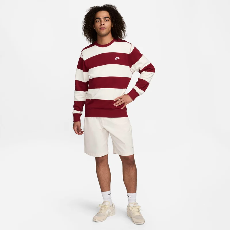 Nike Maroon Men's Club Fleece Striped Heavyweight Crew for Men | Best Price UAE