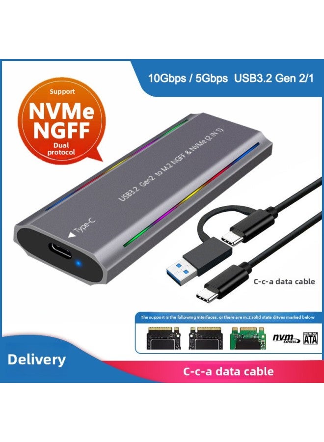 M.2 Solid State USB3.1NGFF  Nvme Protocol Hard Disk Box Type-C RGB Light Aluminum Alloy Mobile Hard Disk Box-Color:Tnp07-l-cca (ngff/nvme Dual Protocol) Gray