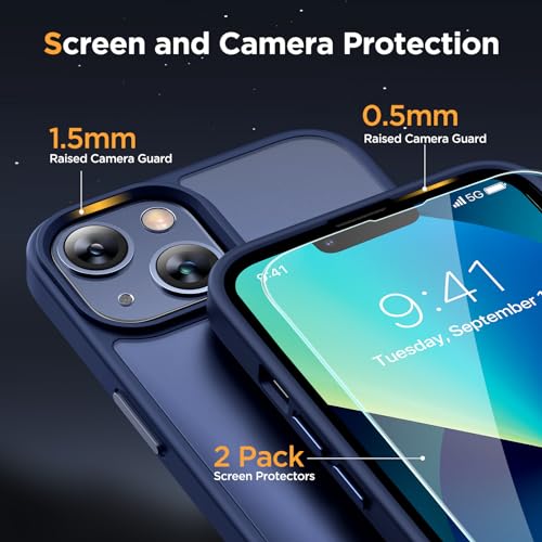 Miracase Magnetic for iPhone 13 Case 6.1 inch (Compatible with MagSafe)（with 2X Screen Protectors） Military-Grade Protection, Anti-Fingerprint Translucent Matte Phone Case Cover, Dark Blue - Image 5