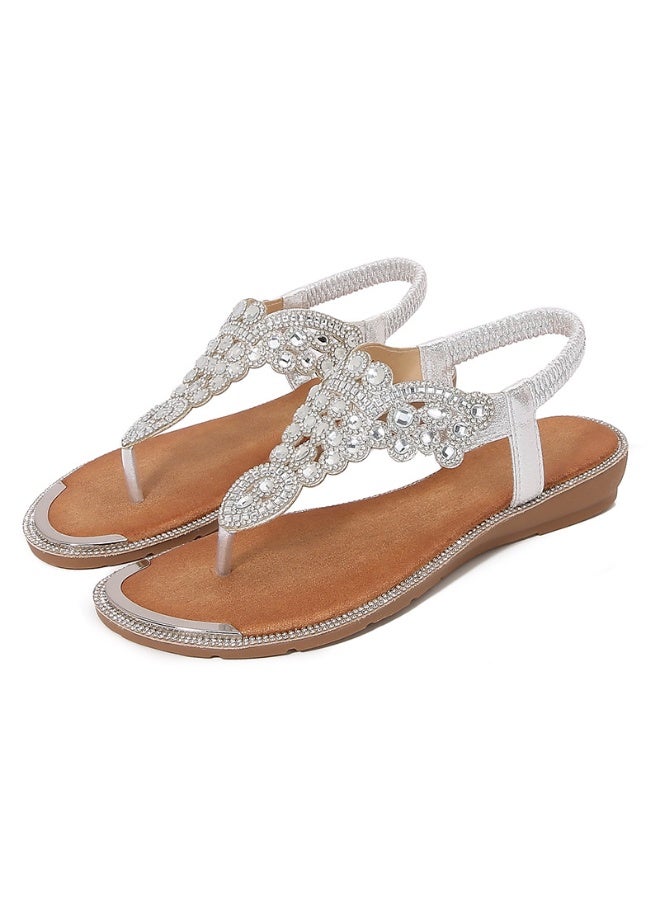 NIBEMINENT Fashion Hollow Flat Bottom Rhinestone Sandals Comfortable Women's Shoes - Image 1