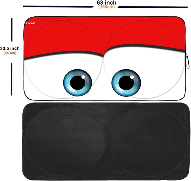 Güvenç Windshield Shade, Car Sun Shade for Front Windshield Funny Car Eyes Sunshades Sun Visor Protector Blocks UV Rays Foldable 210T Keep Your Vehicle Cool (Eyes-red, Large) - Image 2