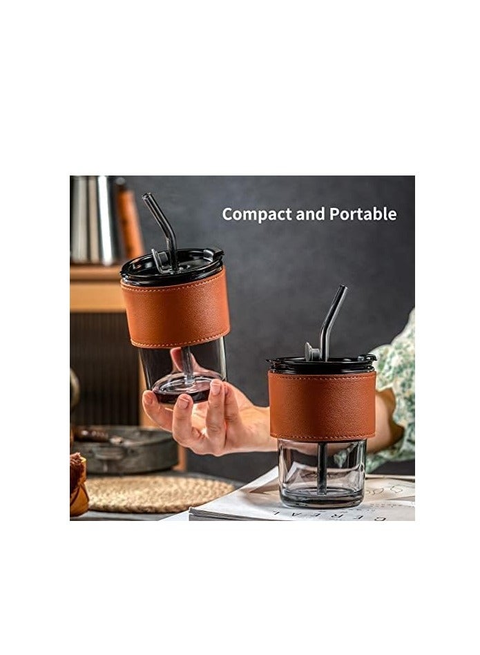 Glass Tumbler Mug with Lid & Silicon Straw,Bambo joint glass cup(Multicolor) - Image 4