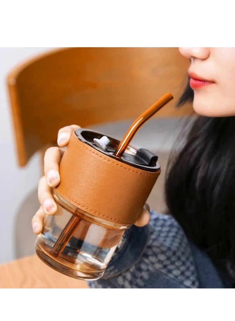 Glass Tumbler Mug with Lid & Silicon Straw,Bambo joint glass cup(Multicolor) - Image 3