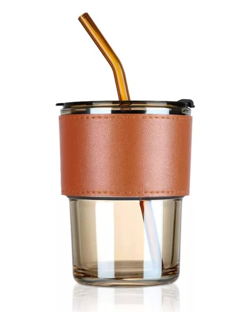 Glass Tumbler Mug with Lid & Silicon Straw,Bambo joint glass cup(Multicolor) - Image 1