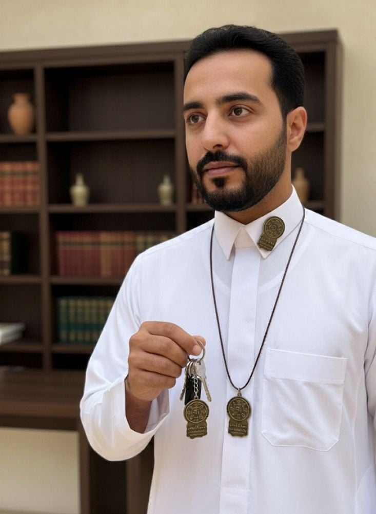 بريميم سلسلة مفاتيح معدنية بمناسبة يوم تأسيس المملكة العربية السعودية مع شعار تراثي - إكسسوار قابل للاقتناء - Image 2