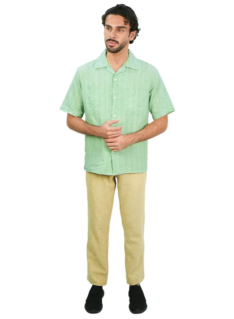 GIORDANO  Men’s Relaxed Linen Cotton Short Sleeve Button Shirt for Men | Best Price UAE