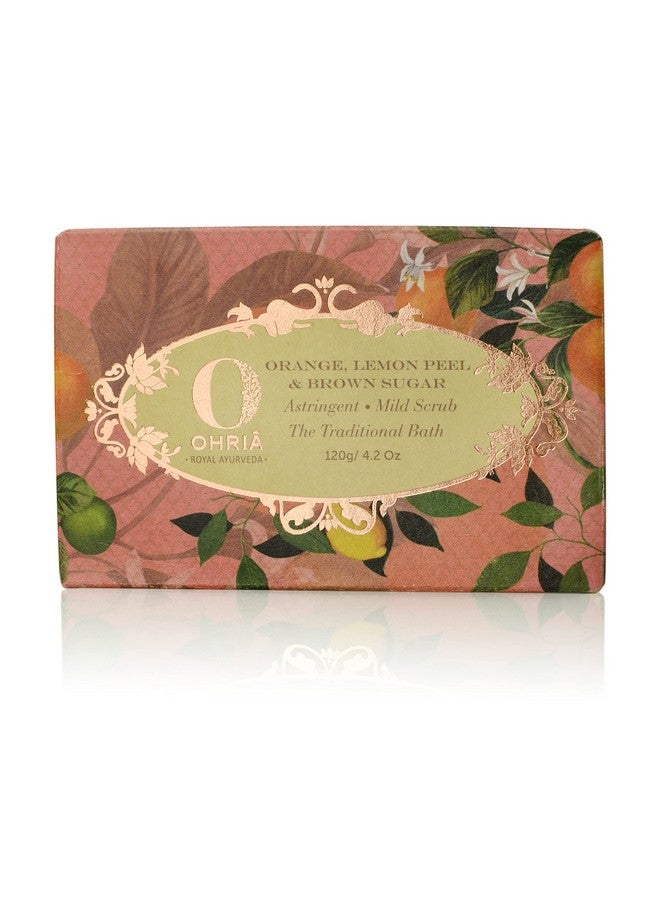 Ohria Ayurveda Orange, Lemon Peel & Brown Sugar Bathing Bar | Mild Scrub | Cleanses, Softens & Energizes Skin | Suitable for All Skin Types - 120g - Image 2