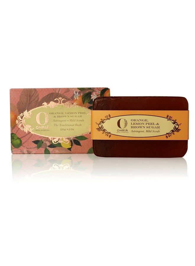 Ohria Ayurveda Orange, Lemon Peel & Brown Sugar Bathing Bar | Mild Scrub | Cleanses, Softens & Energizes Skin | Suitable for All Skin Types - 120g - Image 1
