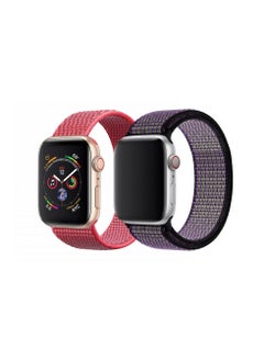 Nylon Sport Loop Band Strap 40/44/41/45mm For Apple Watch Series Desert Sand/Volt Strap with Hibiscus/Red Strap(set of 2)