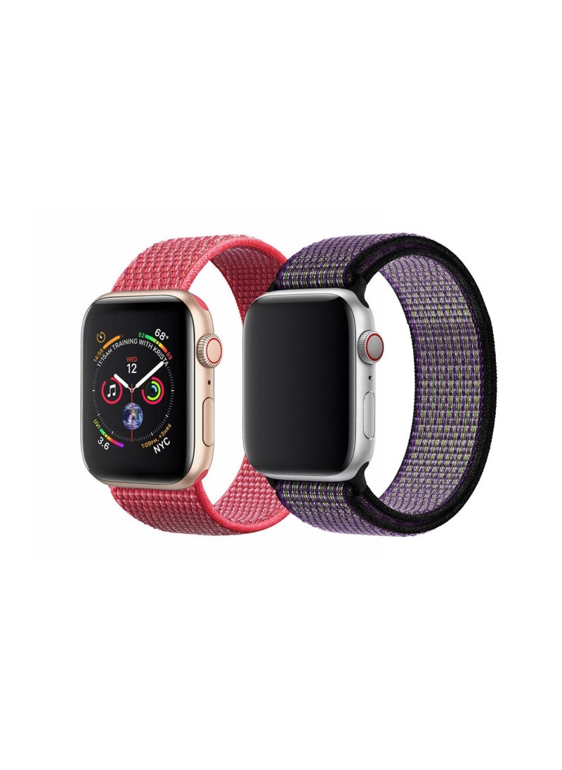 YOMNA - Nylon Sport Loop Band Strap 40/44/41/45mm For Apple Watch Series Desert Sand/Volt Strap with Hibiscus/Red Strap(set of 2) - Image 1