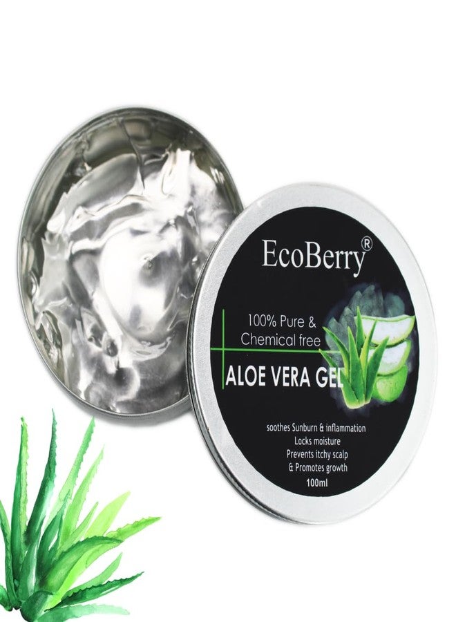 EcoBerry Pure & Chemical Free Aloe Vera Gel, Soothes Skin, Sun burn, Anti-Ageing, Reduces Dandruff, Antioxidant Rich, Anti-inflammatory, Natural & Handmade, Paraben Free, Vegan, 100ml - Image 1
