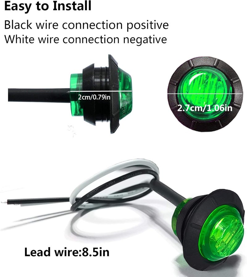 NBWDY 10pc 3/4" Inch Mount Green LED Bullet Marker Lights for Trucks, RVs, and Trailers - Image 4