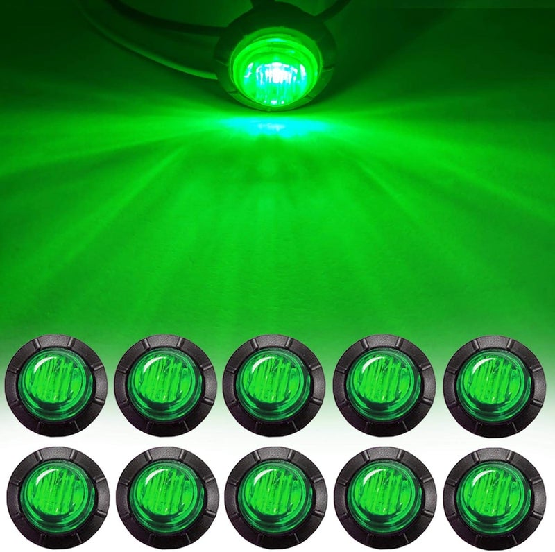 NBWDY 10pc 3/4" Inch Mount Green LED Bullet Marker Lights for Trucks, RVs, and Trailers - Image 1
