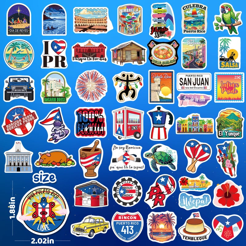 WAKEMOODEI 100PCS Puerto Rico Stickers, Waterproof Puerto Rican Vinyl Stickers, Travel Souvenir Stickers for Scrapbook Water Bottle Laptop Luggage Car, Party Decoration - Image 2