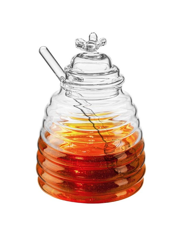 Hedume Honey Jar with Dipper and Lid, Honey Bee Pot, 17oz Glass Beehive Honey Pot for Home Kitchen - Image 1