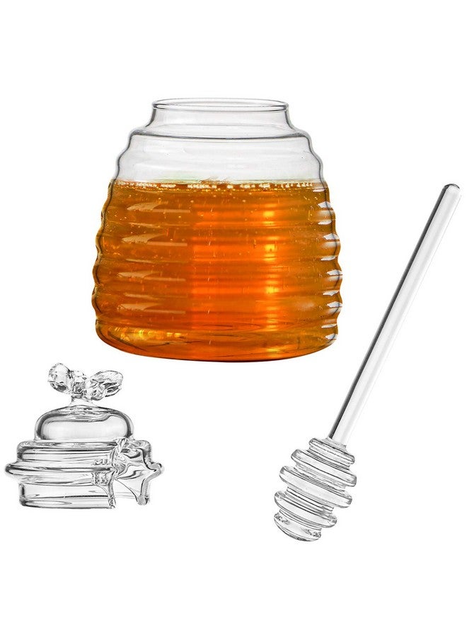 Hedume Honey Jar with Dipper and Lid, Honey Bee Pot, 17oz Glass Beehive Honey Pot for Home Kitchen - Image 2