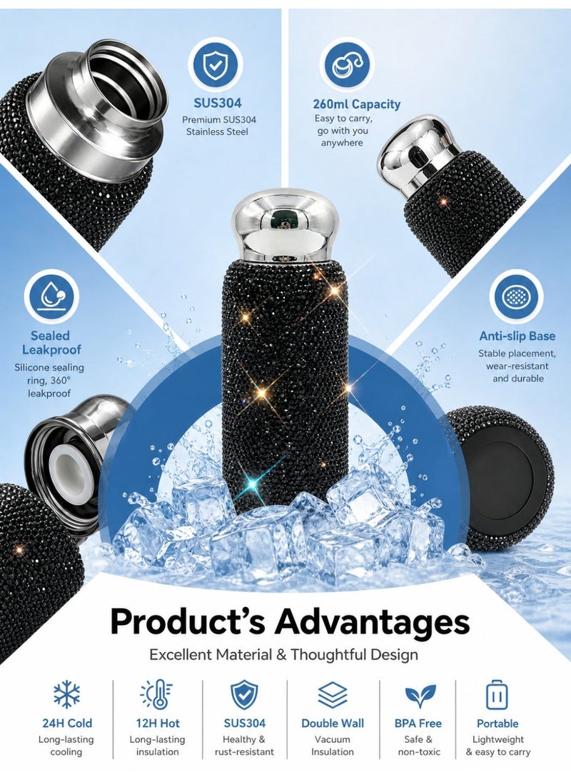 general 260ml Small-Capacity Portable Stainless Steel Rhinestone-Embellished Insulated Tumbler (Cold & Hot) - Image 4