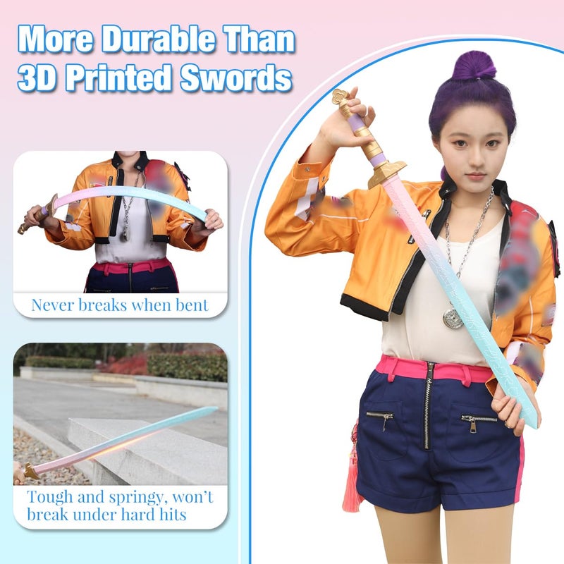 Honcloud 32 Inches One-Piece Flexible Sturdy Sword Prop Accessories for Rumi Cosplay and Halloween(Blue-Pink Gradient) - Image 3