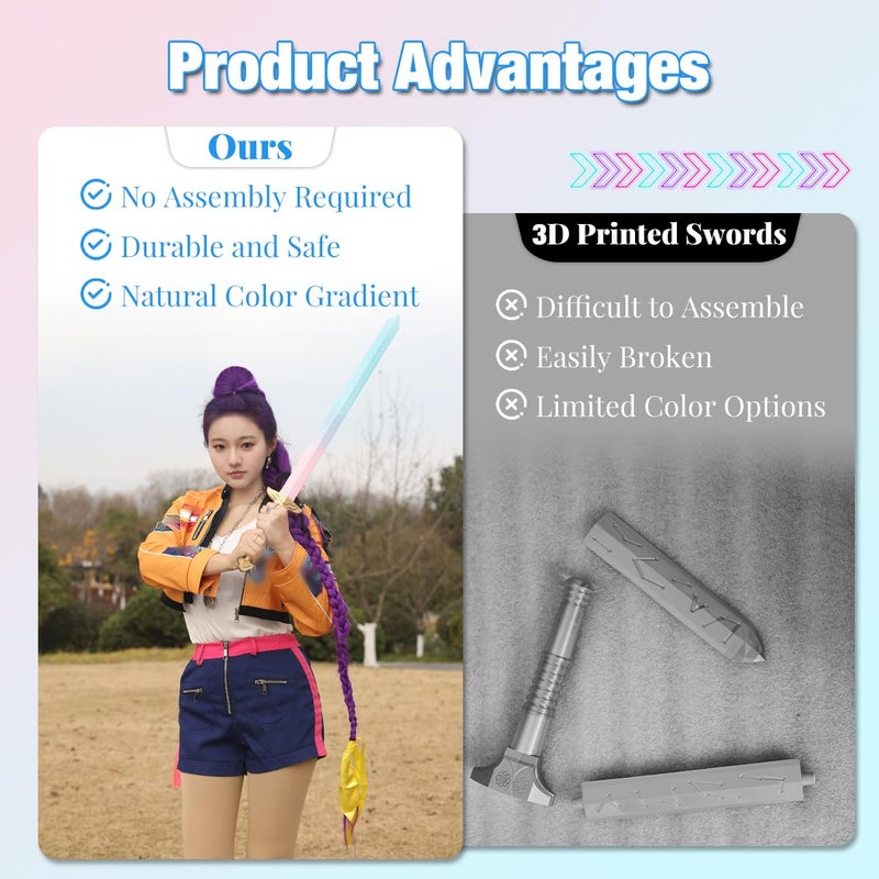 Honcloud 32 Inches One-Piece Flexible Sturdy Sword Prop Accessories for Rumi Cosplay and Halloween(Blue-Pink Gradient) - Image 4