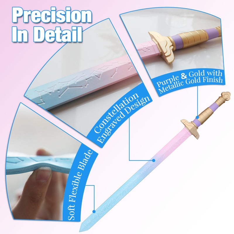 Honcloud 32 Inches One-Piece Flexible Sturdy Sword Prop Accessories for Rumi Cosplay and Halloween(Blue-Pink Gradient) - Image 5