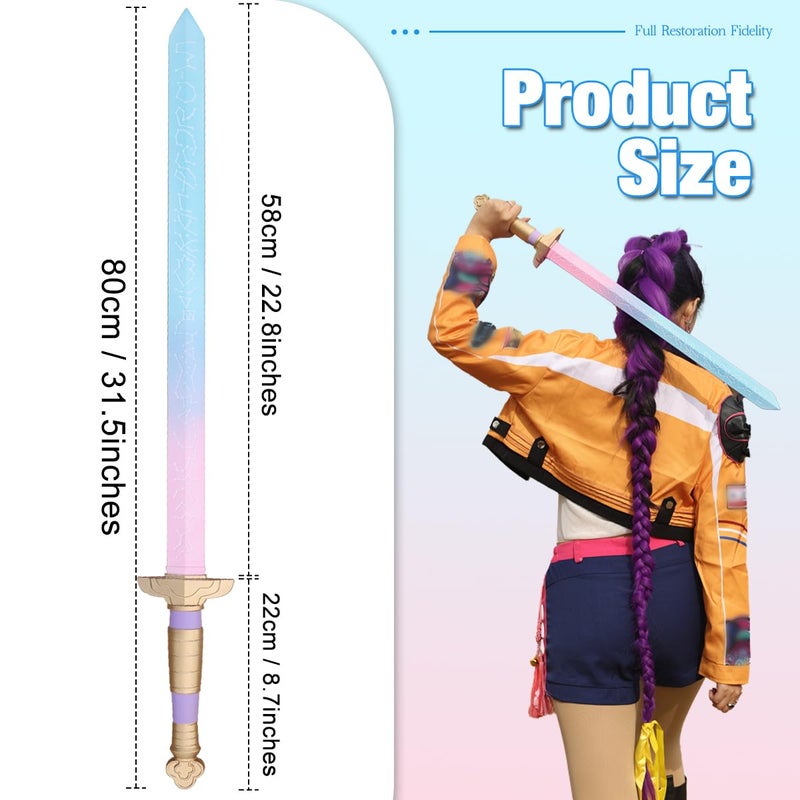 Honcloud 32 Inches One-Piece Flexible Sturdy Sword Prop Accessories for Rumi Cosplay and Halloween(Blue-Pink Gradient) - Image 2