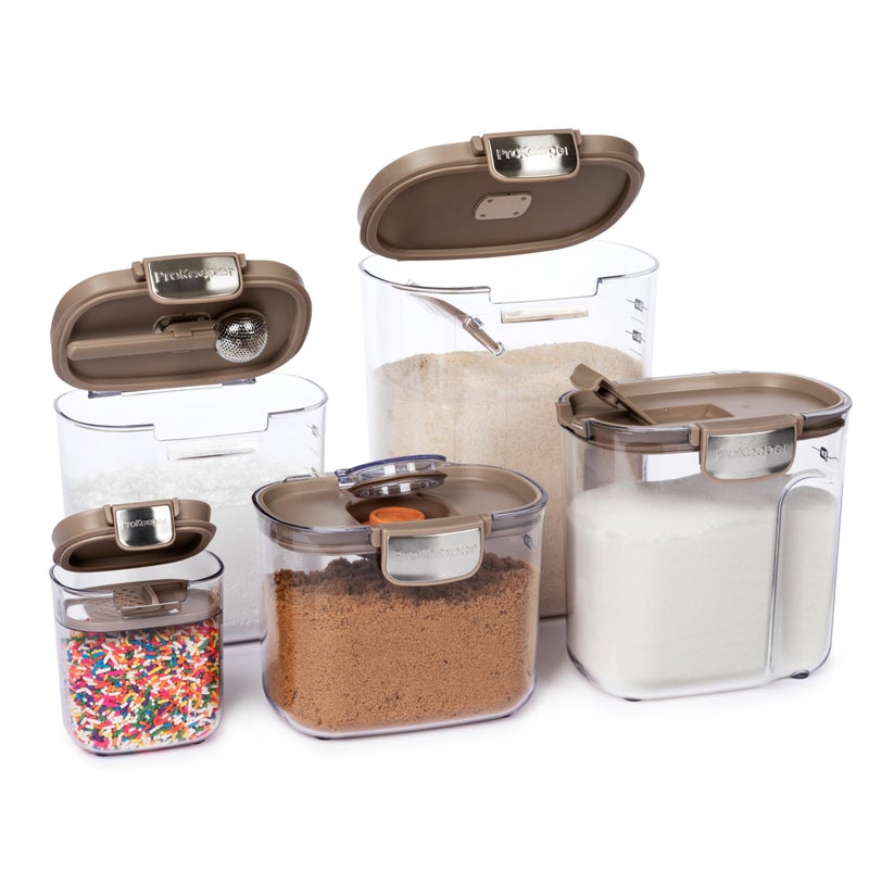 ProKeeper+ Airtight Food Storage Container Set â€“ Clear Plastic Flour and Sugar Canister Set with Magnetic Accessories for Kitchen Organization (Taupe, 9-Piece) - Image 2