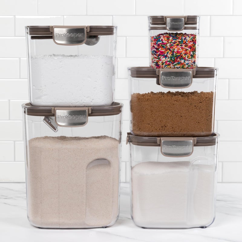 ProKeeper+ Airtight Food Storage Container Set â€“ Clear Plastic Flour and Sugar Canister Set with Magnetic Accessories for Kitchen Organization (Taupe, 9-Piece) - Image 3