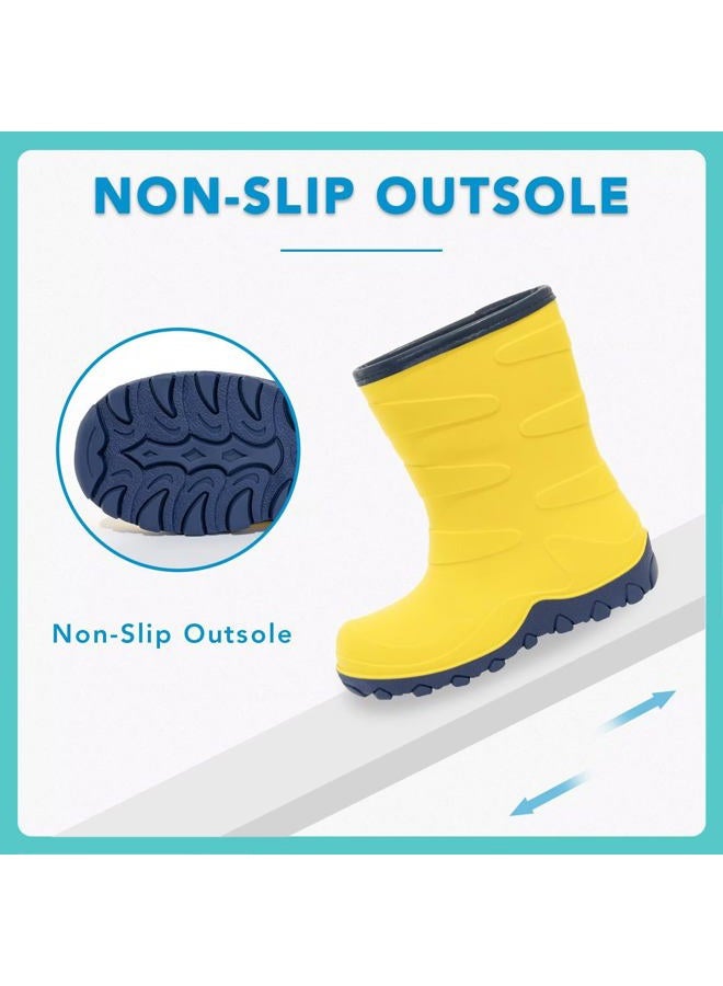 FUNCOO PLUS Kids Warm Fleece Wellies, Girls Boys Winter Waterproof Rain Boots Children Snow Boots Wellington Boots Size 1, Yellow - Image 3