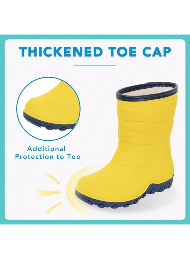 FUNCOO PLUS Kids Warm Fleece Wellies, Girls Boys Winter Waterproof Rain Boots Children Snow Boots Wellington Boots Size 1, Yellow - Image 4