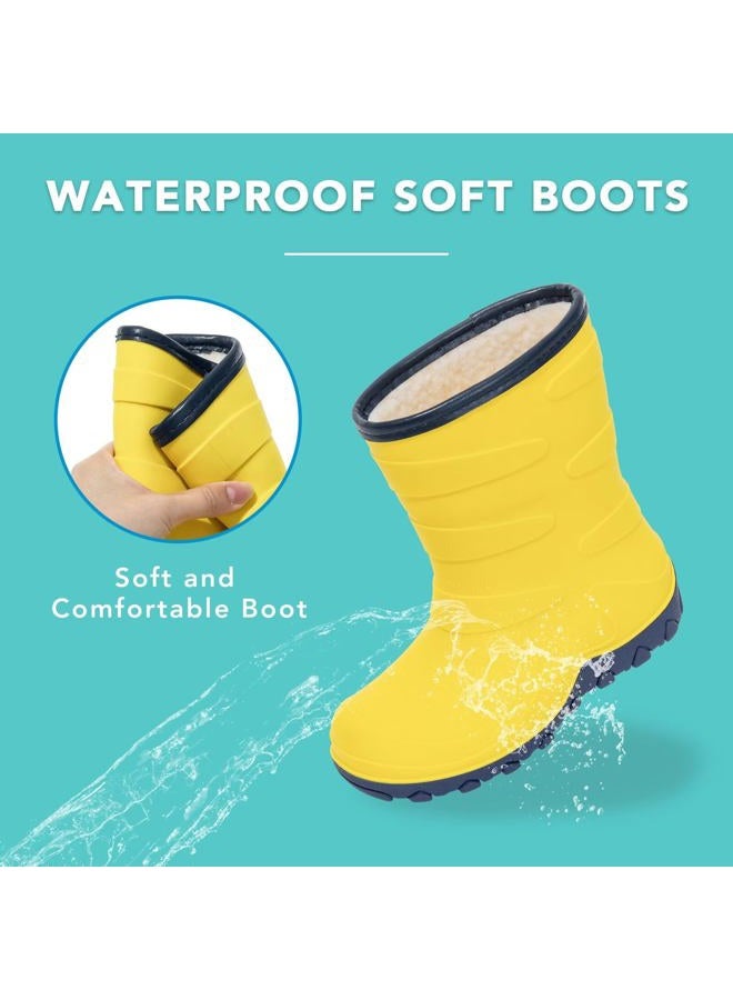 FUNCOO PLUS Kids Warm Fleece Wellies, Girls Boys Winter Waterproof Rain Boots Children Snow Boots Wellington Boots Size 1, Yellow - Image 5