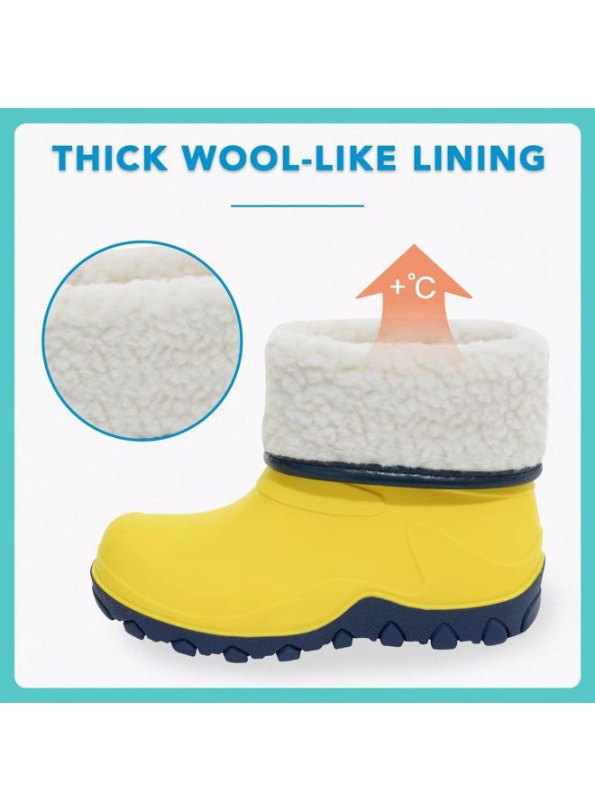 FUNCOO PLUS Kids Warm Fleece Wellies, Girls Boys Winter Waterproof Rain Boots Children Snow Boots Wellington Boots Size 1, Yellow - Image 2