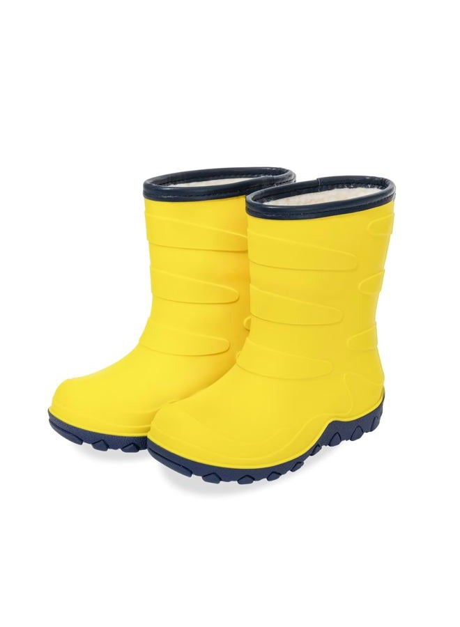 FUNCOO PLUS Kids Warm Fleece Wellies, Girls Boys Winter Waterproof Rain Boots Children Snow Boots Wellington Boots Size 1, Yellow - Image 1