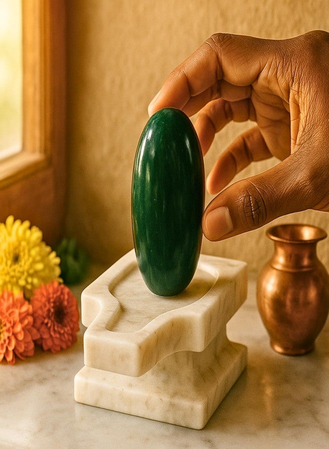 DevLink Certified Margaj Shivling | Natural Green Aventurine Jade Lingam (Marakatha Banalingam) for Puja & Abhishek | Emerald Substitute Margaj Stone Shiva Lingam with Lab Certificate (110-120 gram) - Image 5