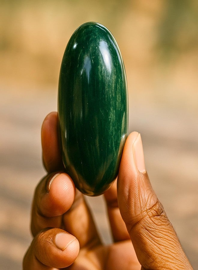 DevLink Certified Margaj Shivling | Natural Green Aventurine Jade Lingam (Marakatha Banalingam) for Puja & Abhishek | Emerald Substitute Margaj Stone Shiva Lingam with Lab Certificate (110-120 gram) - Image 1