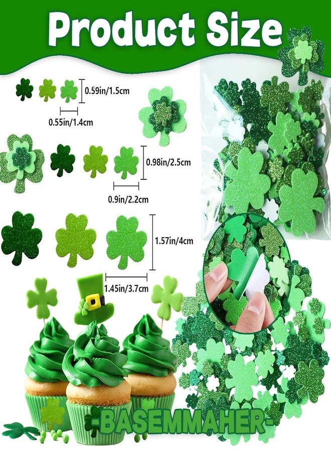 BASEMMAHER St. Patrick's Day Glitter Shamrock Foam Stickers Green Lucky Clover Foam Decals Self-Adhesive Irish Holiday Stickers for St. Patrick's Day Party Home Scrapbook Decoration DIY Crafts 160Pcs - Image 2