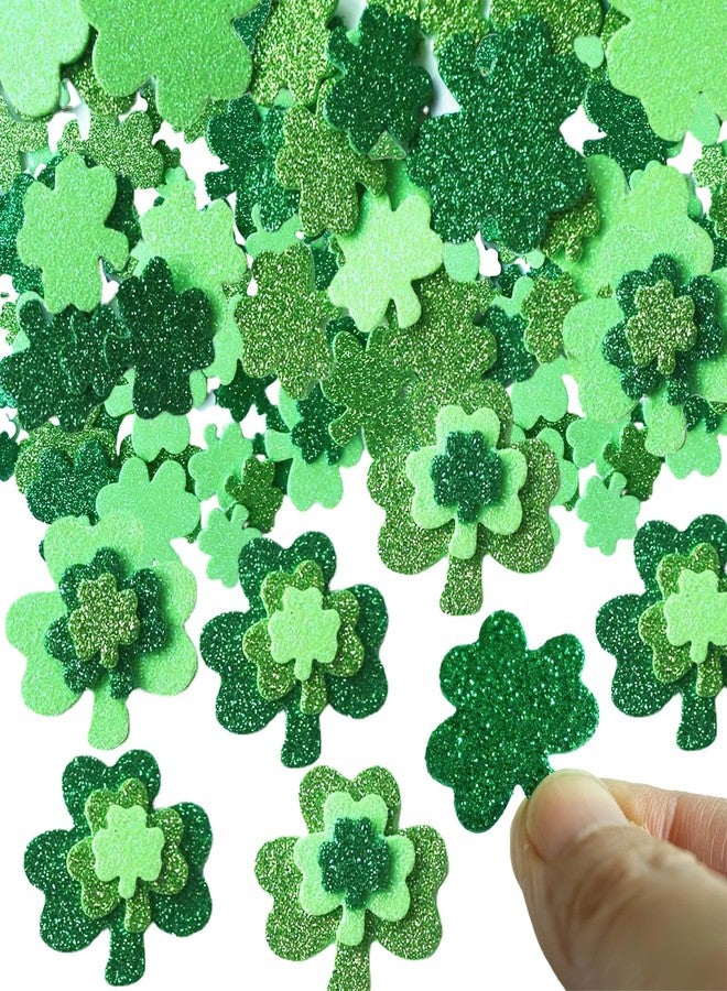 BASEMMAHER St. Patrick's Day Glitter Shamrock Foam Stickers Green Lucky Clover Foam Decals Self-Adhesive Irish Holiday Stickers for St. Patrick's Day Party Home Scrapbook Decoration DIY Crafts 160Pcs - Image 1