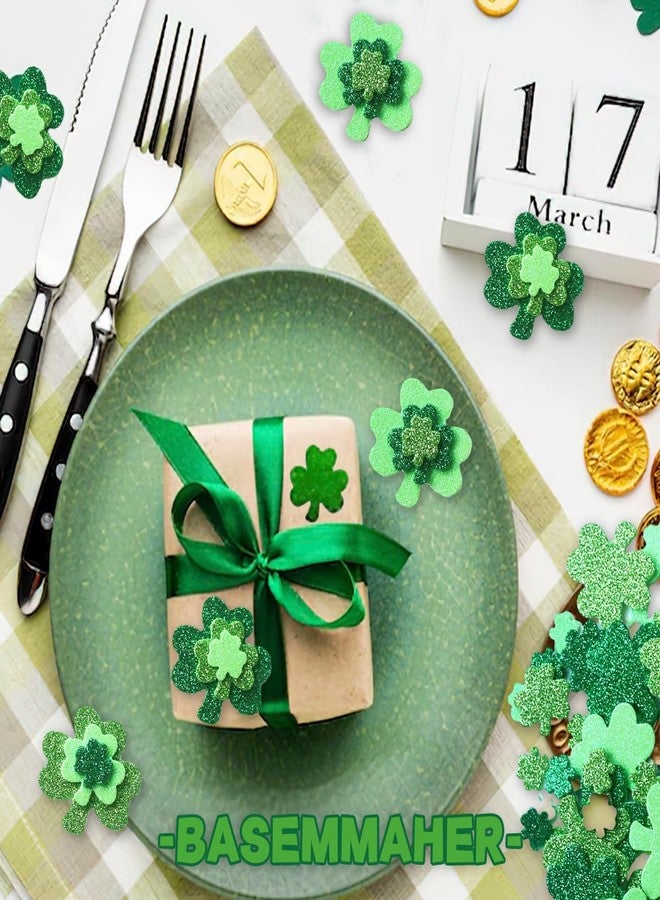BASEMMAHER St. Patrick's Day Glitter Shamrock Foam Stickers Green Lucky Clover Foam Decals Self-Adhesive Irish Holiday Stickers for St. Patrick's Day Party Home Scrapbook Decoration DIY Crafts 160Pcs - Image 4