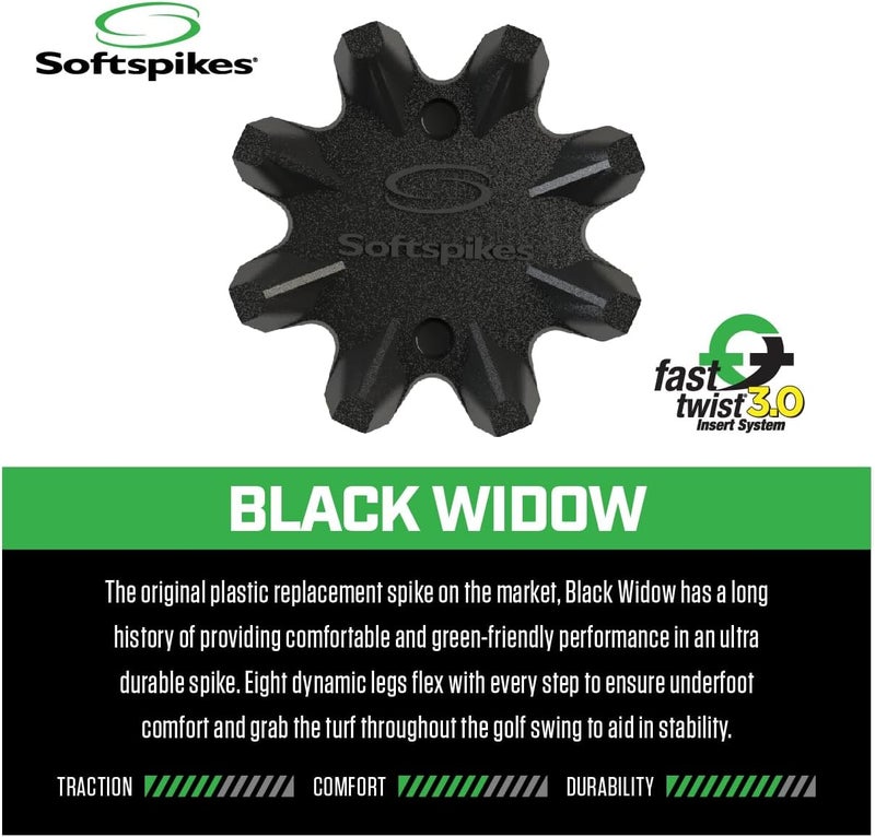 SOFTSPIKES Black Widow Golf Cleat - Fast Twist 3.0, Black, Resealable Bag of 18 Cleats - Image 2