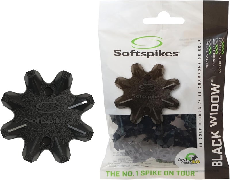 SOFTSPIKES Black Widow Golf Cleat - Fast Twist 3.0, Black, Resealable Bag of 18 Cleats - Image 1