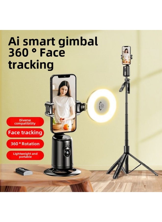 Intelligent AI Face Recognition Mobile Phone PTZ TikTok Live Streaming Camera Panoramic Tracking 360 ° Shooting Bracket-Color:P01pro Black Tremolo Remote Control D07 Single Headlight