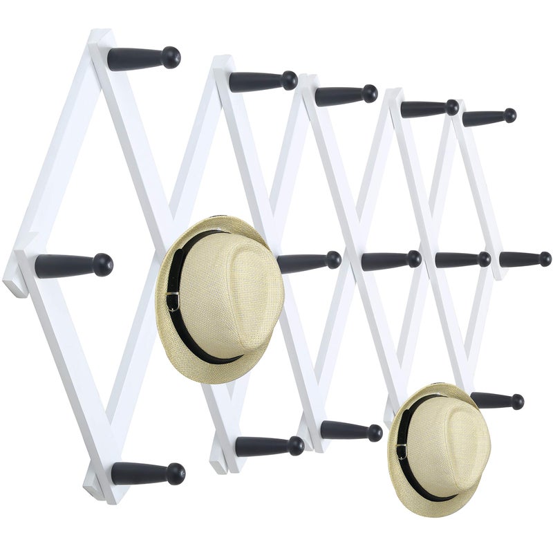 WEBI Accordion Wall HangerExpandable Wooden Coat Rack Wall MountedAccordion Hat Rack for WallAccordion Hook Rack for HatsCaps16 Peg HooksBlack on White