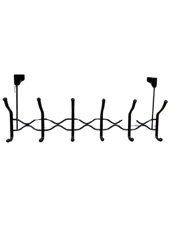 12 Hook Metal Door Hanger Without Screws for Hanging Clothes, Towels, Keys - Black 
